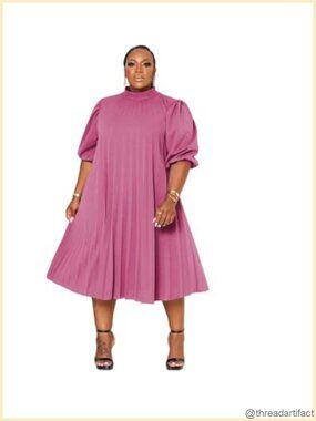 Womens Plus Size Pleated Swing Dress Short Sleeve Flowy Summer Beach